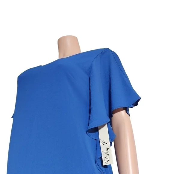 𝅺ELIZA J. Womens Blue Flutter Sleeve V Neck Tie Back Shift Dress Size 6 - Picture 6 of 14
